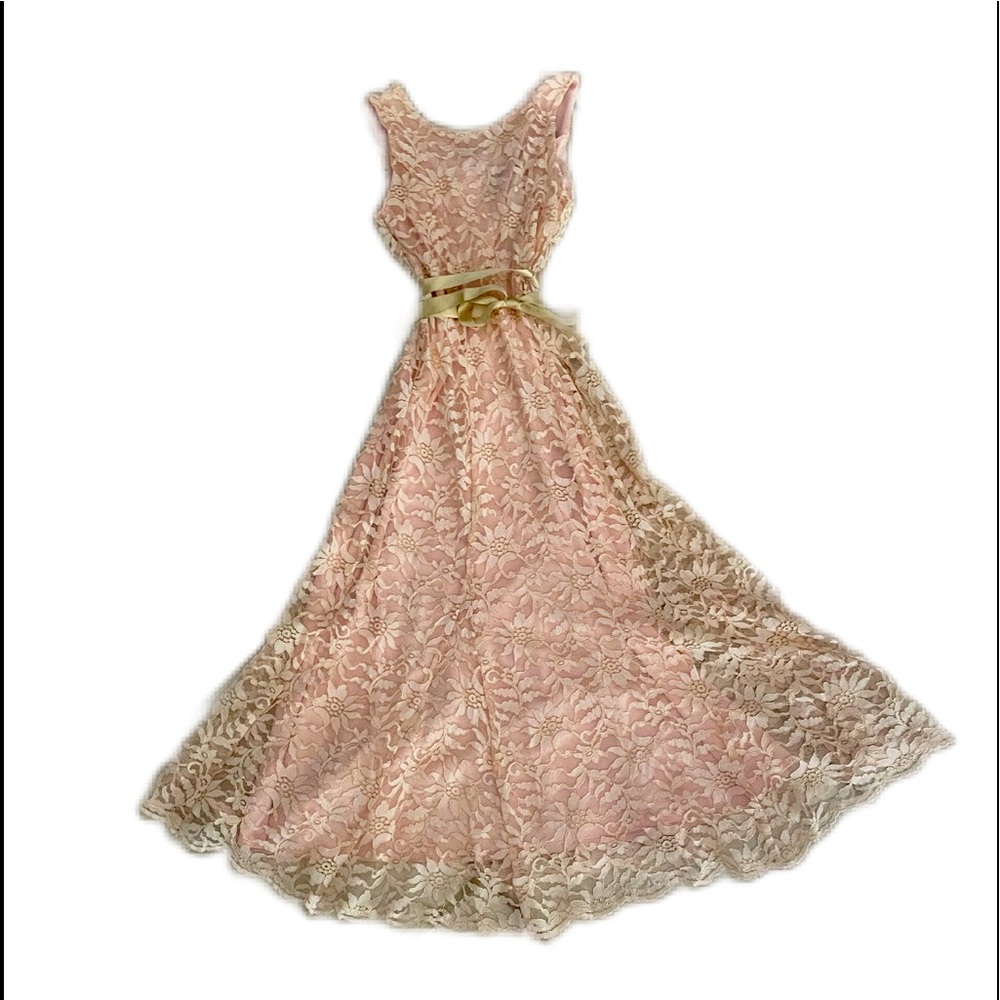 Youth Dress Pink& Gold Lace